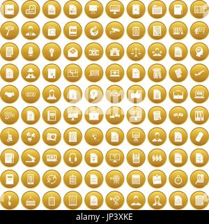 100 work paper icons set gold Stock Vector