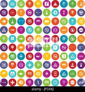 100 road signs icons set color Stock Vector
