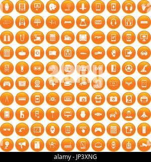 100 adjustment icons set orange Stock Vector