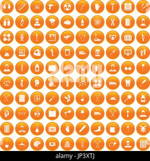 100 ambulance icons set orange Stock Vector