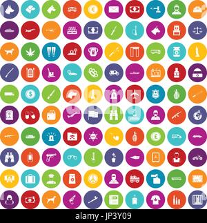 100 smuggling icons set color Stock Vector