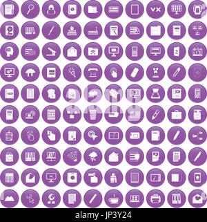 100 folder icons set purple Stock Vector