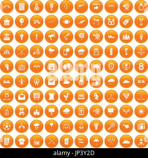 100 arrow icons set orange Stock Vector