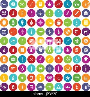 100 smuggling goods icons set color Stock Vector