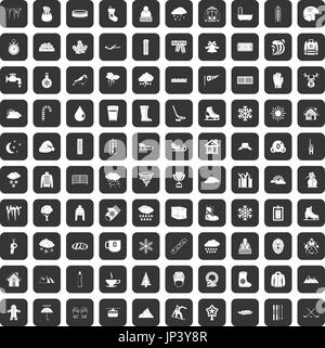 100 snow icons set black Stock Vector