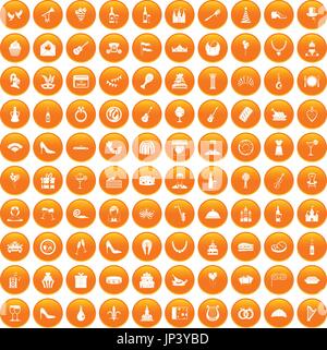 100 banquet icons set orange Stock Vector