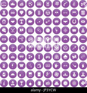 100 gambling icons set purple Stock Vector