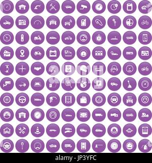 100 garage icons set purple Stock Vector