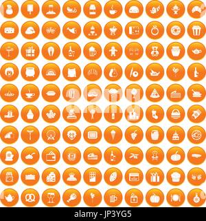 100 bounty icons set orange Stock Vector