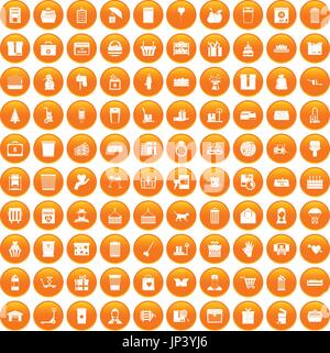 100 box icons set orange Stock Vector