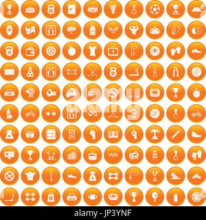 100 boxing icons set orange Stock Vector