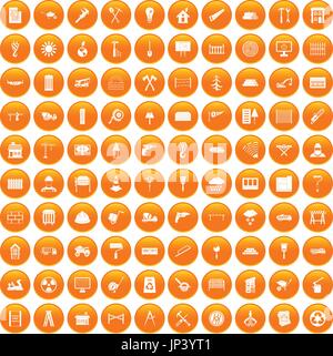 100 building materials icons set orange Stock Vector