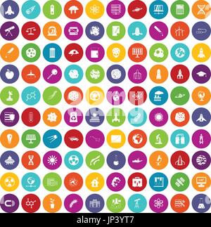 100 space icons set color Stock Vector