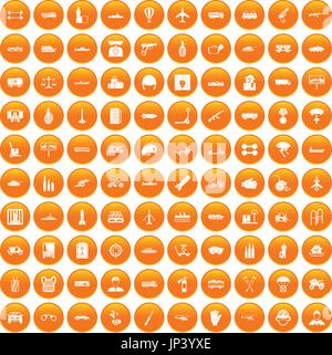 100 burden icons set orange Stock Vector