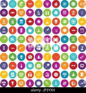 100 space technology icons set color Stock Vector