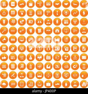 100 business training icons set orange Stock Vector
