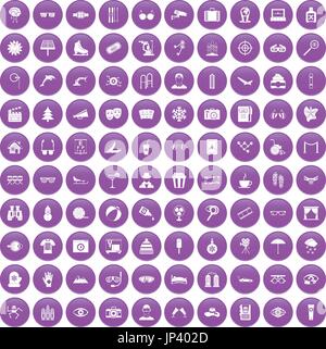 100 glasses icons set purple Stock Vector