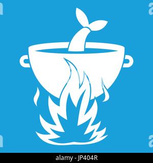Fish soup on a fire icon white Stock Vector
