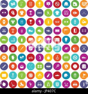 100 sport equipment icons set color Stock Vector