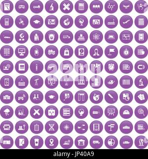 100 globe icons set purple Stock Vector