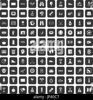 100 sport journalist icons set black Stock Vector