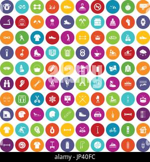 100 sport life icons set color Stock Vector