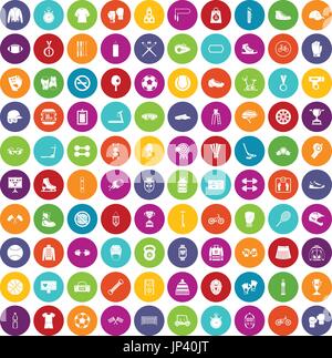 100 sport accessories icons set color Stock Vector