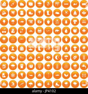 100 clouds icons set orange Stock Vector