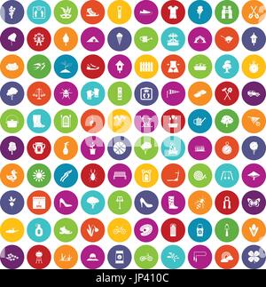 100 spring icons set color Stock Vector