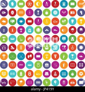 100 stadium icons set color Stock Vector