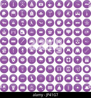 100 hat icons set purple Stock Vector