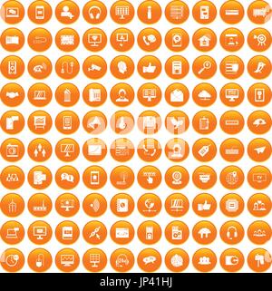 100 communication icons set orange Stock Vector