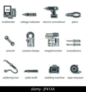 The Electricians tools flat icon set Stock Vector