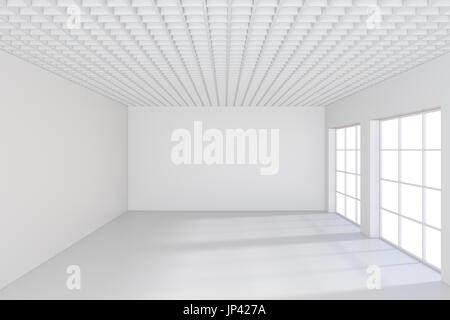 Large office with windows and falling light from the window to the floor. 3D rendering Stock Photo