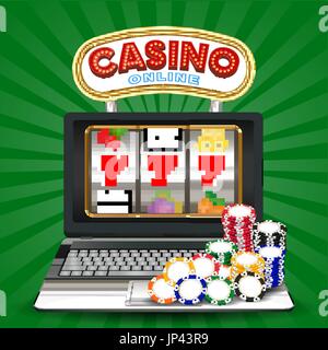 online casino slot machine game on laptop computer Stock Vector
