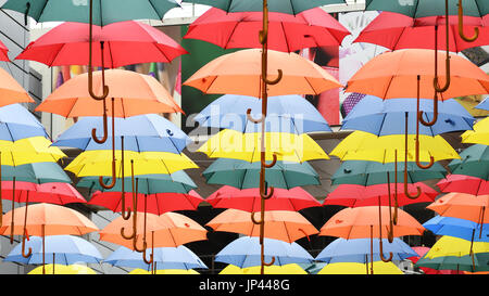 Umbrellas in the air street decoration Stock Photo