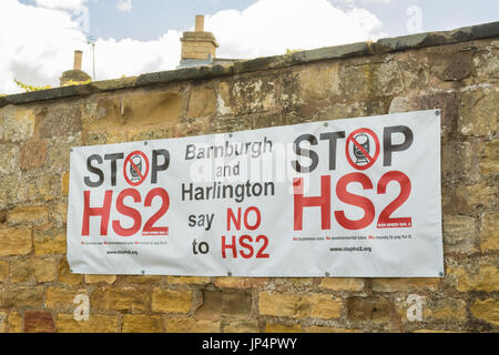 Stop HS2 campaign poster in the South Yorkshire village of Barnburgh, Doncaster Stock Photo