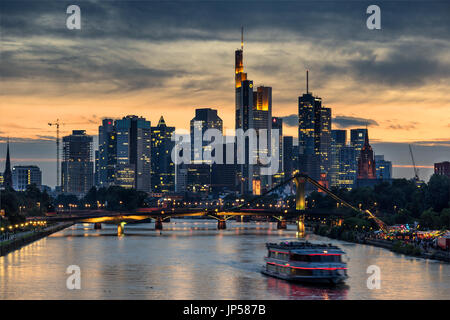 Looking across the Main river to the CBD in Frankfurt Am Main in Germany Stock Photo