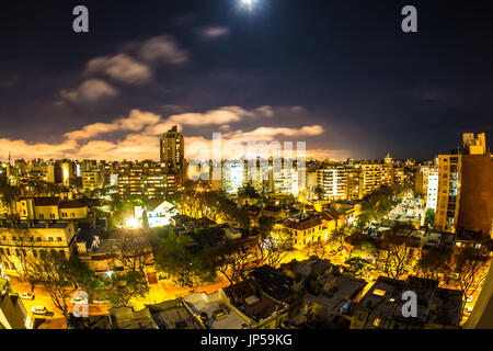 MONTEVIDEO, URUGUAY - SEPTEMBER 3: Aerial view of the city at night on September 9, 2015 in Montevideo, Uruguay. Stock Photo