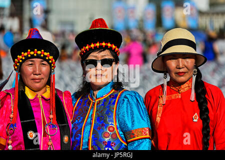 Women in  traditional deel costume at the Mongolian National Costume Festival, Ulaanbaatar, Mongolia Stock Photo