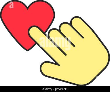 yellow hand icon press heart Stock Vector