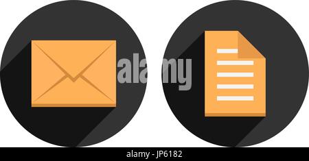 envelope and check list in circles with long shadow Stock Vector