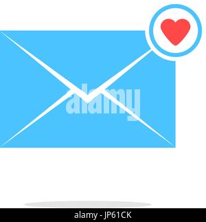 simple blue letter icon with red heart sign and shadow Stock Vector