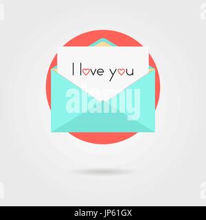 open letter and i love you inscription on red circle with shadow Stock Vector