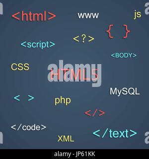 colored coding and programming lettering with shadow Stock Vector