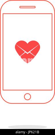 heart letter icon in red outline smartphone Stock Vector