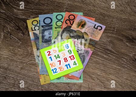 Numbers game, Australian dollar notes Stock Photo