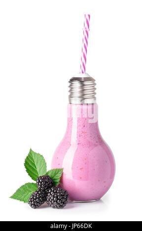 blackberry smoothie in glass bottle Stock Photo