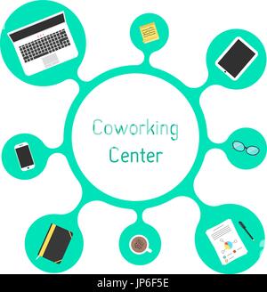 concept of coworking center with green bubble Stock Vector