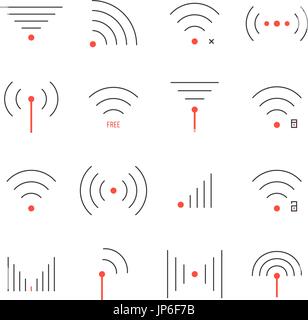 simple set of thin red and black wifi icons Stock Vector